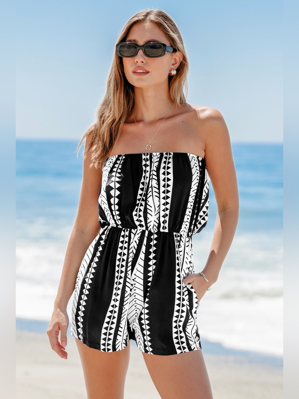 CUPSHE Geo Print Tube Romper